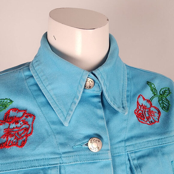 Tradition Country Collection Blue Cotton Embroidered Floral Denim Jacket Size 8 - Picture 2 of 9